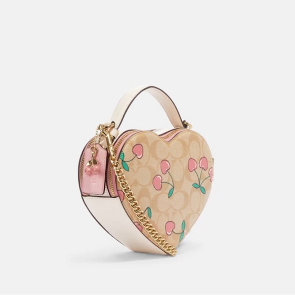 NWT Coach Heart Crossbody In Signature Canvas With Heart Cherry Print - Picture 10 of 13